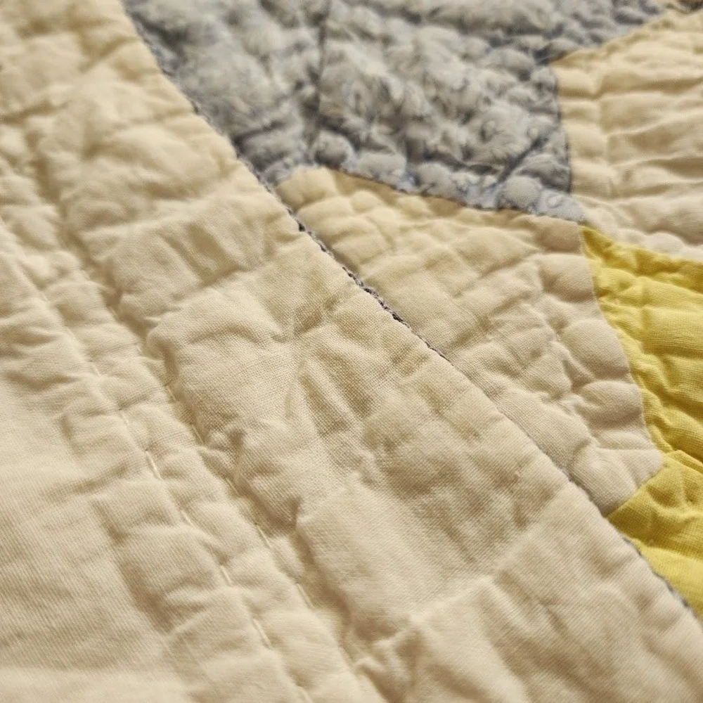 70s‎ heirloom Star patch Quilt 86x81 Handmade Cottagecore Farmhouse Blue Cream